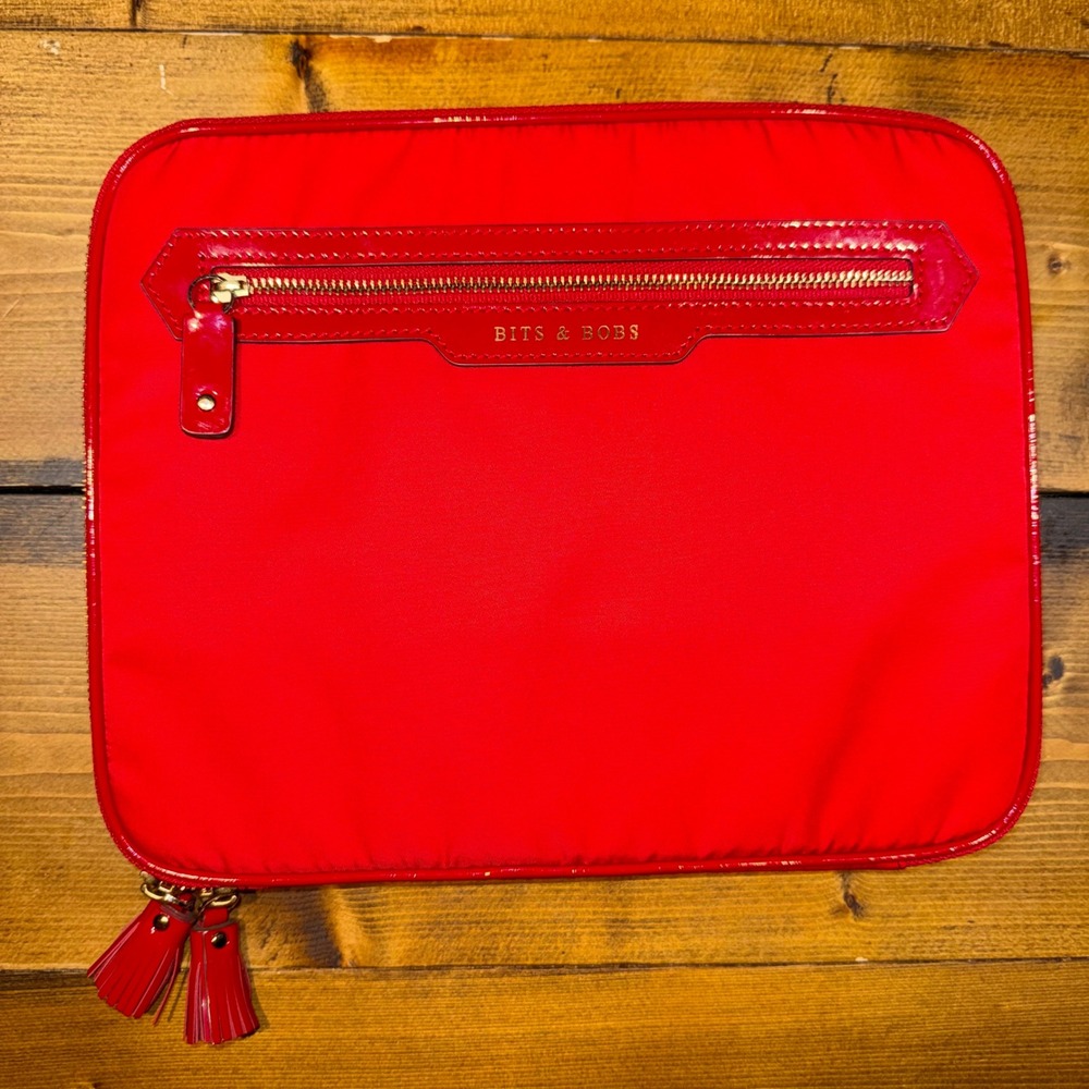 Anya Hindmarch Bits & Bobs Red Nylon iPad Tablet Case Organizer Designer